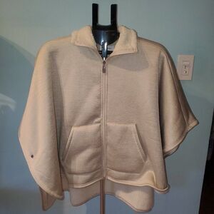 Calvin Klein Fleece Sherpa Sheepskin Cape Poncho Jacket Pockets Cream One Size
